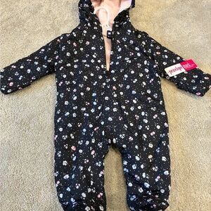 Baby Hooded Fleece Blue Floral Glitter Butterflies Pink Ombré Snowsuit Snow Bib